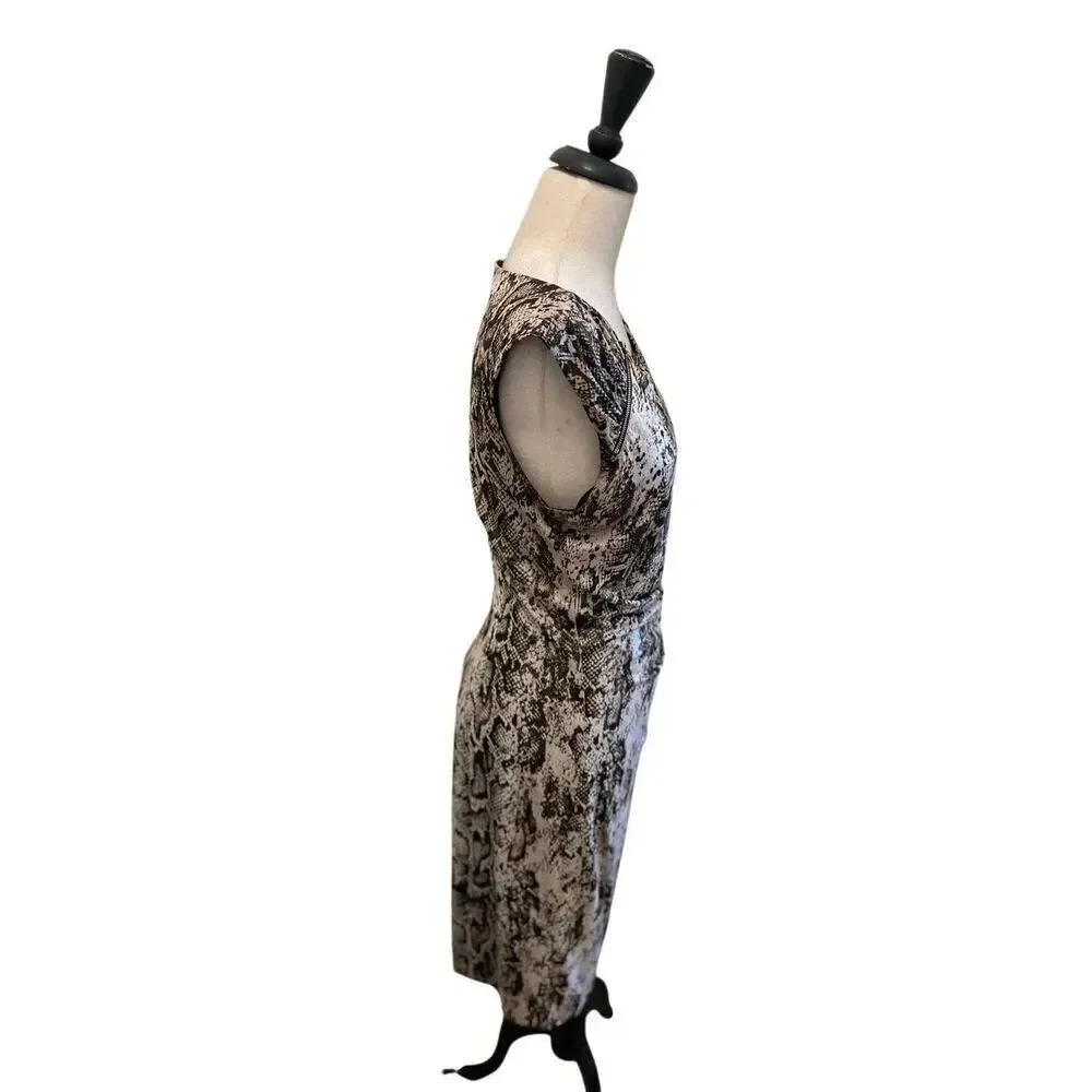Cache Women's Snakeskin Sleeveless Metallic Sheath Dress Tan Black Size Medium